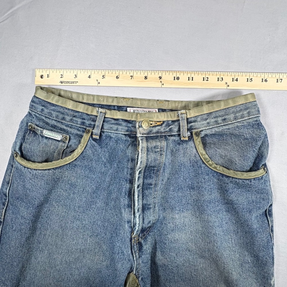 Vintage Guess Jeans Georges Marciano Mens 34 Blue Denim Contrast Trim USA 90s - Picture 6 of 13